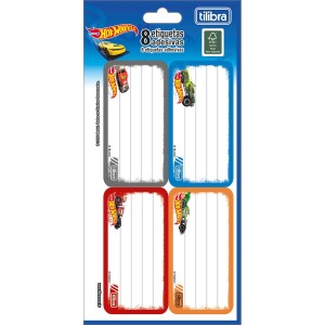 ETIQUETA ESCOLAR C/8 UNIDADES HOT WHEELS TILIBRA