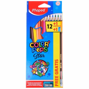 LAPIS DE COR 12 CORES TRIANGULAR COLOR PEPS + 1 APONTADOR + LAPIS HB MAPED
