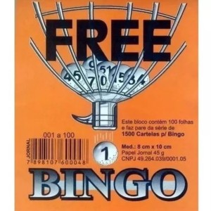 Bloco de Bingo Branco C/100FLS Pequeno 8x10cm FREE