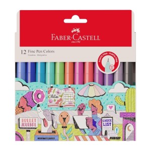 Caneta hidrográfica 0.4mm Kit Com 12 Cores Fine Pen Colors - FABER CASTELL