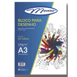Bloco Para Desenho A3 Branco 120gr Com 20 Folhas MENNO