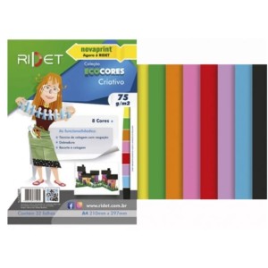 Bloco Criativo Liso A4 08 Cores 32 Folhas 75gr 210X297mm Ecocores RIDET NOVAPRINT Ref:010009