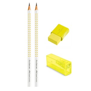KIT 2 Lápis Grip Amarelo Neon +Borracha +Apontador - FABER CASTELL