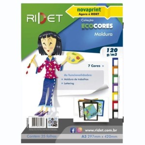 Bloco Criativo Moldura Cores Lisa A3 7 Cores 35 Folhas 120gr 297X420mm Ecocores RIDET NOVAPRINT Ref.0100016
