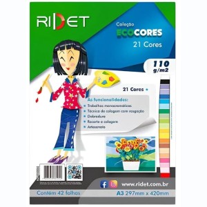 Bloco Criativo Liso A3 21 Cores 42 Folhas 110gr 297X420mm Ecocores RIDET NOVAPRINT Ref.01004