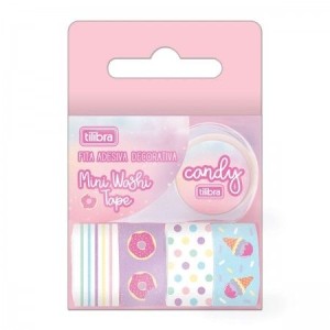 Fita Mini Washi Tape Candy Com 5 Rolos E Dispenser TILIBRA
