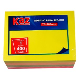Bloco Adesivo 76x102 Com 4 Cores Neon 400 Folhas Ref.KZ4002N KAZ