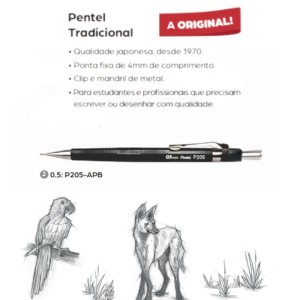 LAPISEIRA 0.5MM TECNICA PRETA + TUBO C/12 GRAFITES HB SM/P205-AM BLISTER PENTEL