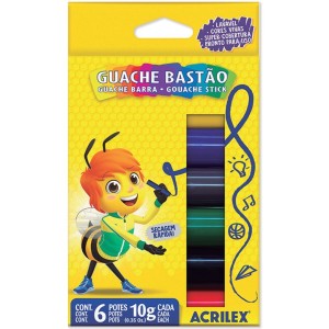 Tinta Guache em Bastao Com 6 Cores 10g ACRILEX