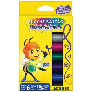 Tinta Guache em Bastao Metallic com 6 Cores 10g ACRILEX