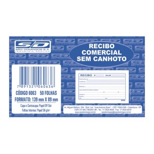 BLOCO RECIBO COMERCIAL S/CANHOTO C/50 FOLHAS SAO DOMINGOS