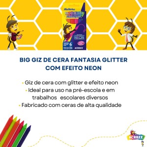 Giz de Cera 6 Cores Big Neon Glitter ACRILEX