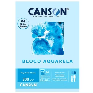 Bloco Para Desenho A4 Branco 300gr com 12 Folhas Aquarela CANSON