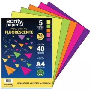 Bloco Criativo Lumi A4 5 Cores 40 Folhas Papel Fluorescente SCRITY