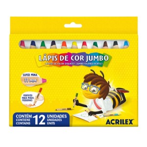 Lapis De Cor 12 Cores Jumbo Redondo + Apontador Acrilex