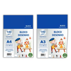 KIT 1 BLOCO DESENHO A4 140G + 1 BLOCO DESENHO A3 140G BRANCO SCRITY